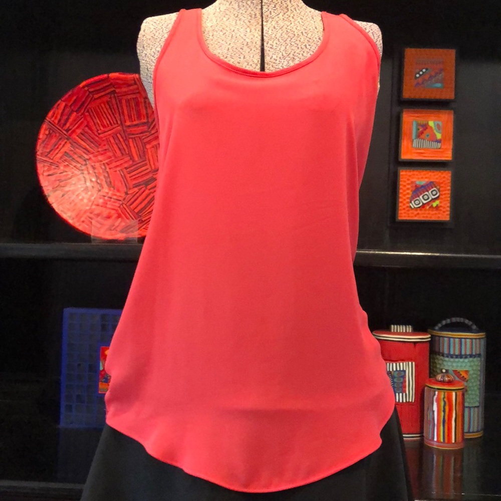 LOFT vibrant coral mixed media tank